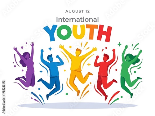International Youth Day Celebration Concept with Happy Jumping People