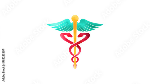 Caduceus icon with two-headed snake and wings