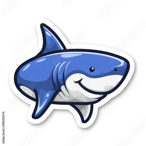 Cute cartoon blue shark illustration with happy expression