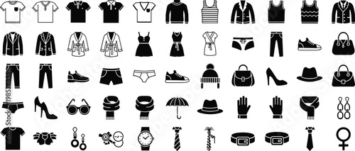 Collection of clothing and accessories icons isolated on transparent background fashion vector set.