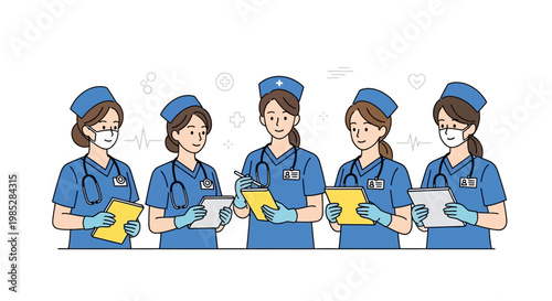 Diverse Group of Female Nurses Working Together