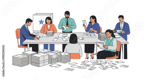 Election Workers Counting Ballots At A Table