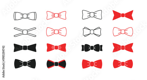 Collection of Bow Tie Icons: Red, Black, and Outline Styles