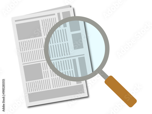 新聞を虫眼鏡でチェックする様子のイラスト