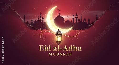 Celebrating the festive spirit of eid al-adha with traditional decorations and a crescent moon