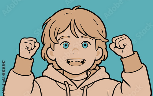 Cartoon Portrait of a Happy Young African Boy