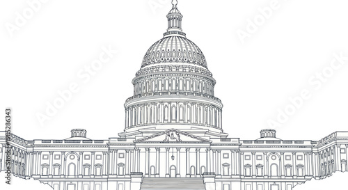 United States Capitol Building Sketch Illustration - White Background
