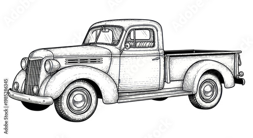 Vintage Pickup Truck Illustration, Classic Automotive Art, Retro Vehicle Drawing