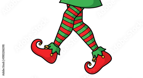 Christmas Elf Legs Walking with Striped Socks and Jingle Bells