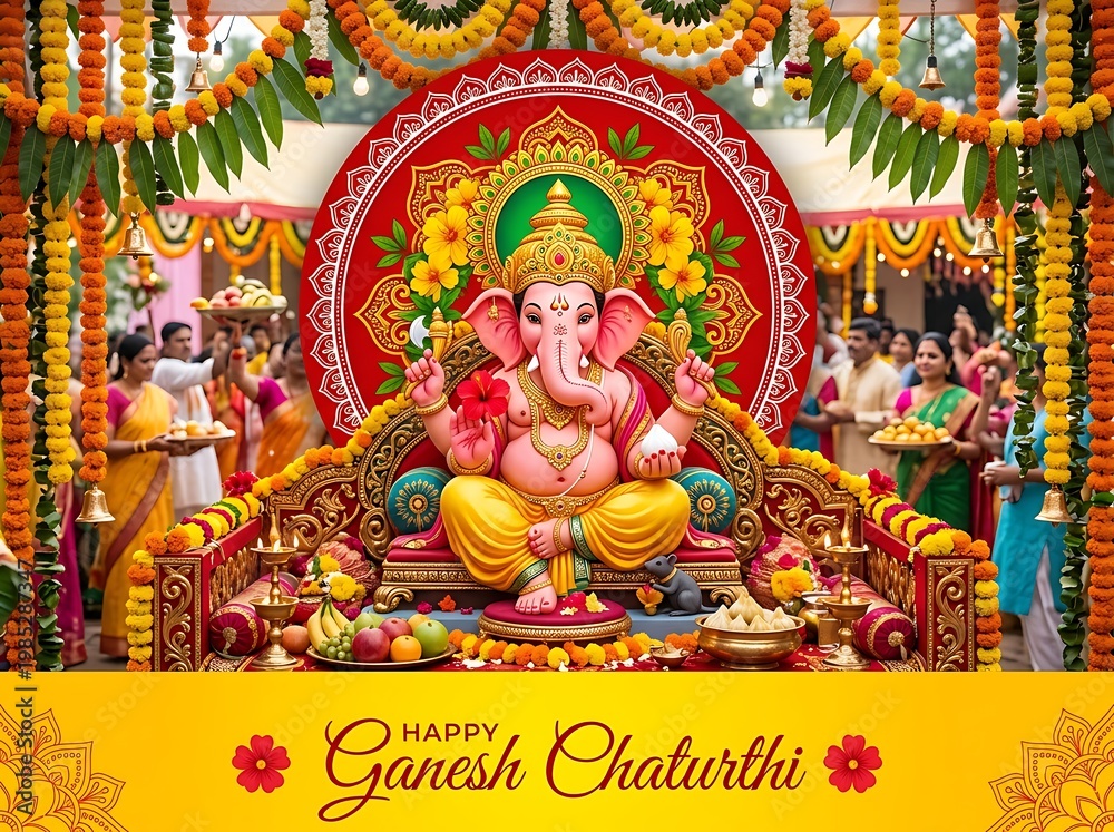 Fototapeta premium Lord Ganesha Statue with Decorations for Ganesh Chaturthi Festival