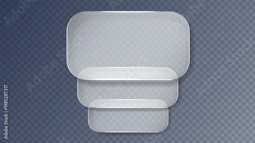 Frosted glass plates superimposed on a transparent background. Clean interface element with a blur effect. Modern graphic material for web overlays, information banners, and labels.