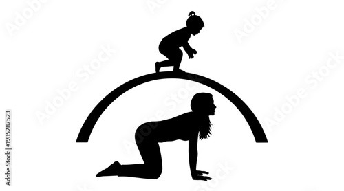 Minimalist Silhouette of Mother and Child Playtime Energetic