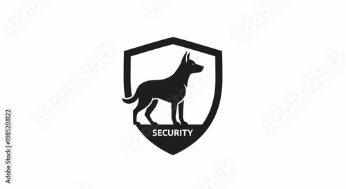A black dog silhouette stands within a shield emblem for security