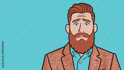 Illustration of a Stylish Bearded Man in Plaid Blazer