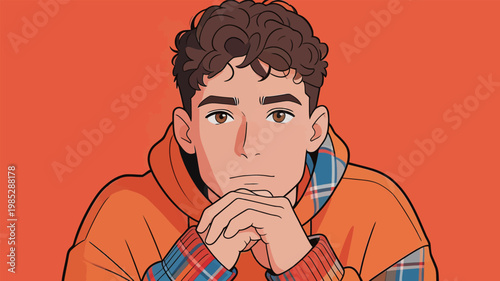 Portrait of a Smiling Teenage Boy in Orange Hoodie