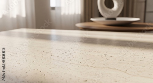Elegant Natural Stone Table Surface with Sunlit Patterns Indoors