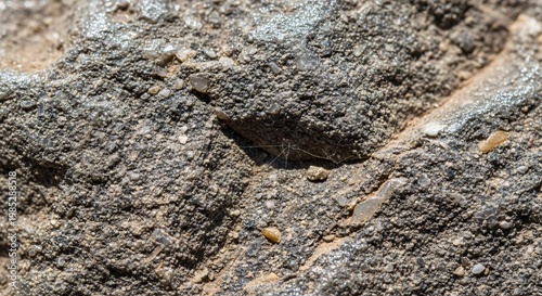 Detailed Macro View of Rough Stone Texture with Sparkling Mineral Deposits