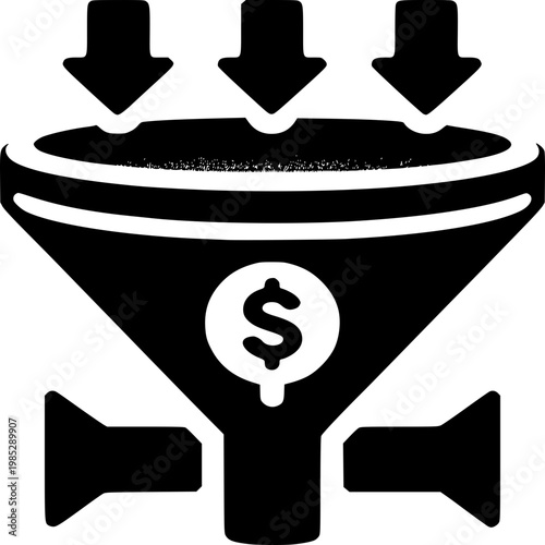Financial Funnel: A streamlined representation of the business process, where resources pour in and results materialize. This symbol of efficiency in a financial context with dollar symbol.