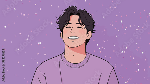 Cartoon Teenage Boy in Yellow Hoodie with Backpack