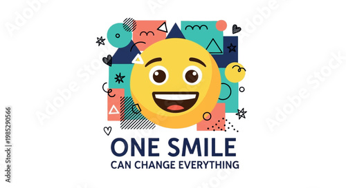 Smiling face, colorful emojis, One Smile Can Change Everything, vector emoticon