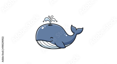 A cartoon blue whale spouting water.
