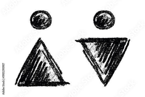 Hand drawn female and male gender identity sign Girls and boys Man and woman pictogram Lady and gentleman for restroom, toilet, washroom, lavatory, closet, WC, bathroom, door sticker