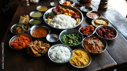 Diverse assortment of Indian dishes on a wooden table