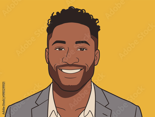 Illustrated Man in Business Attire with Curly Hair