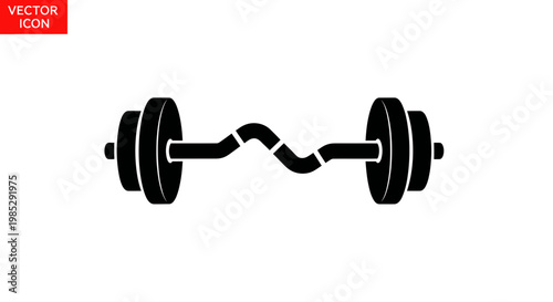 Curved Barbell Icon, Weightlifting Equipment, Gym Fitness Symbol