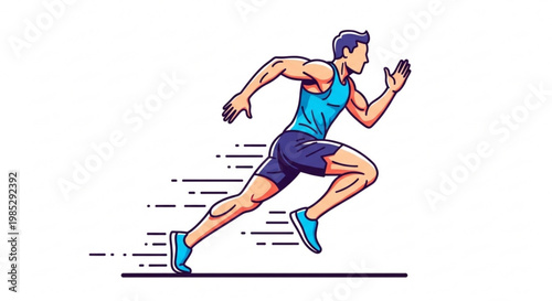 Man running fast in athletic wear with motion lines conveying speed and energy