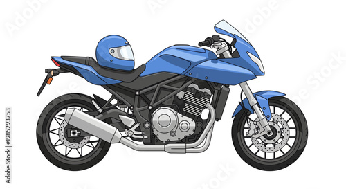 Blue Sport Motorcycle with Matching Helmet