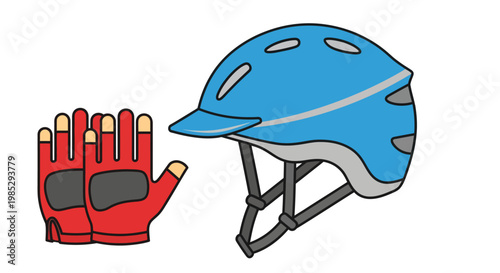 Blue Helmet and Red Gloves for Safety