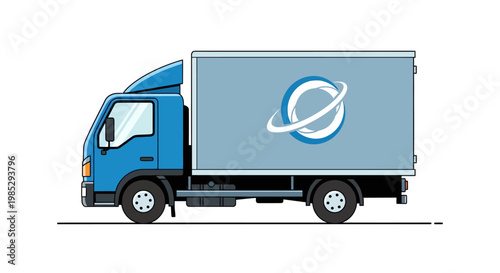 Blue Delivery Box Truck with Globe Logo Illustration