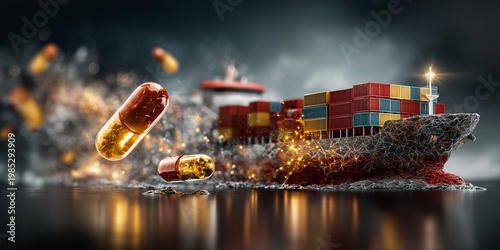 Pharmaceutical Cargo Ship with Capsules
