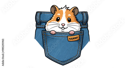 Adorable Hamster Peeking Out of Blue Denim Jeans Pocket