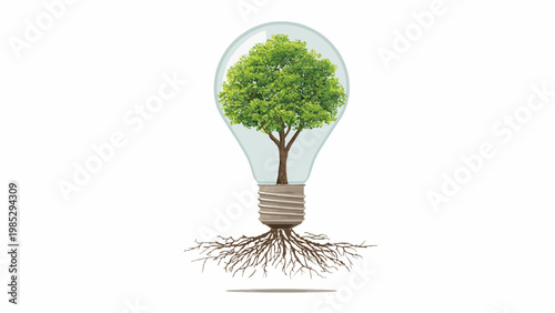 Green innovation concept a thriving tree within a lightbulb, symbolizing sustainable energy and environmental growth