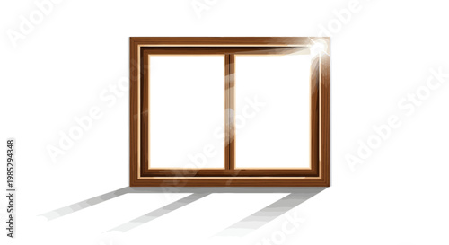 A modern wooden framed window with sunlight glinting