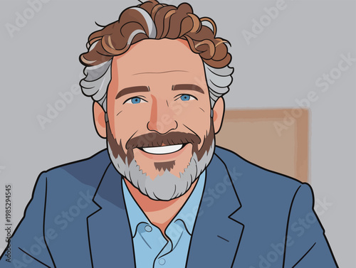 Illustration of a Smiling Middle-Aged Man