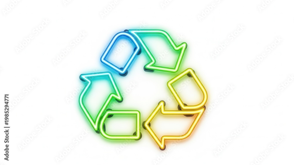 Obraz premium Vibrant neon recycling symbol glowing with environmental awareness and sustainable future