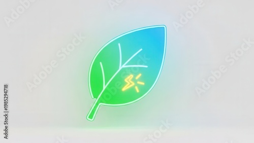 Vibrant Gradient Neon Leaf Symbolizing Sustainable Green Energy and Eco-Friendly Power Solutions