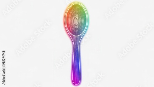 Vibrant rainbow gradient utensil with artistic glow on a clean white background artwork