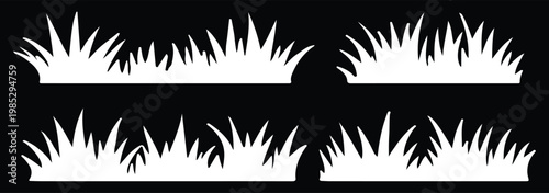 Set of grass silhouette vector icons with seed heads, natural plant design, landscaping, botanical illustration, gardening, nature, black art.