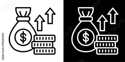 Savings Growth Icon Set White Style Collection