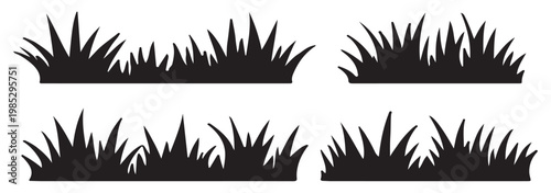 Set of grass silhouette vector icons with seed heads, natural plant design, landscaping, botanical illustration, gardening, nature, black art.