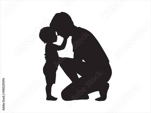 Father and child bonding black silhouette flat design clipart vector illustration. parenting love family icon design
