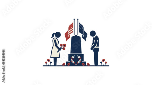 Memorial Day Remembrance With Flags and Mourners