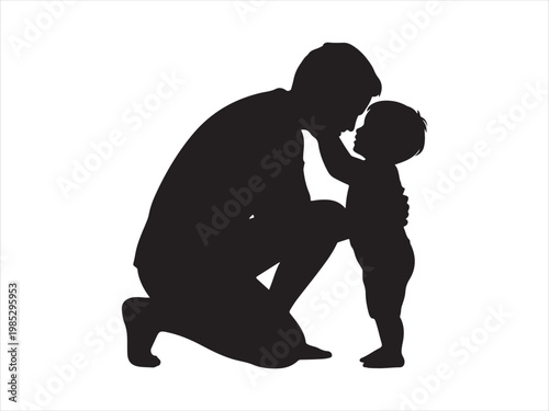 Father and child bonding black silhouette flat design clipart vector illustration. parenting love family icon design
