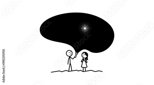 Sharing A Dream Two Stick Figures Gazing At A Star