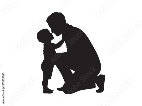 Father and child bonding black silhouette flat design clipart vector illustration. parenting love family icon design
