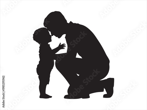 Father and child bonding black silhouette flat design clipart vector illustration. parenting love family icon design
